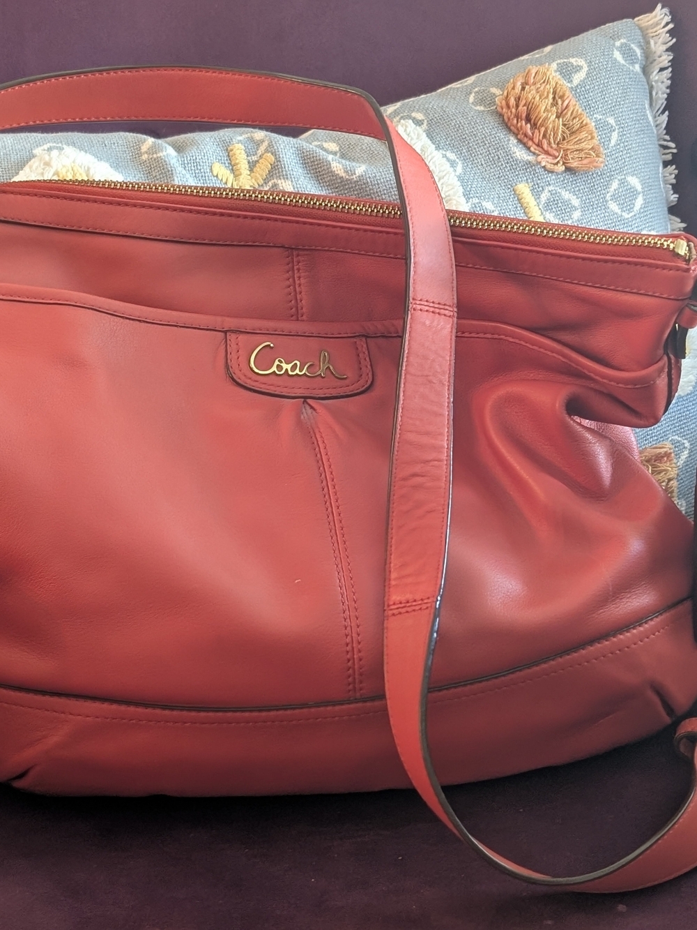 Coach Red Leather Tote Bag - Coach Signature Logo